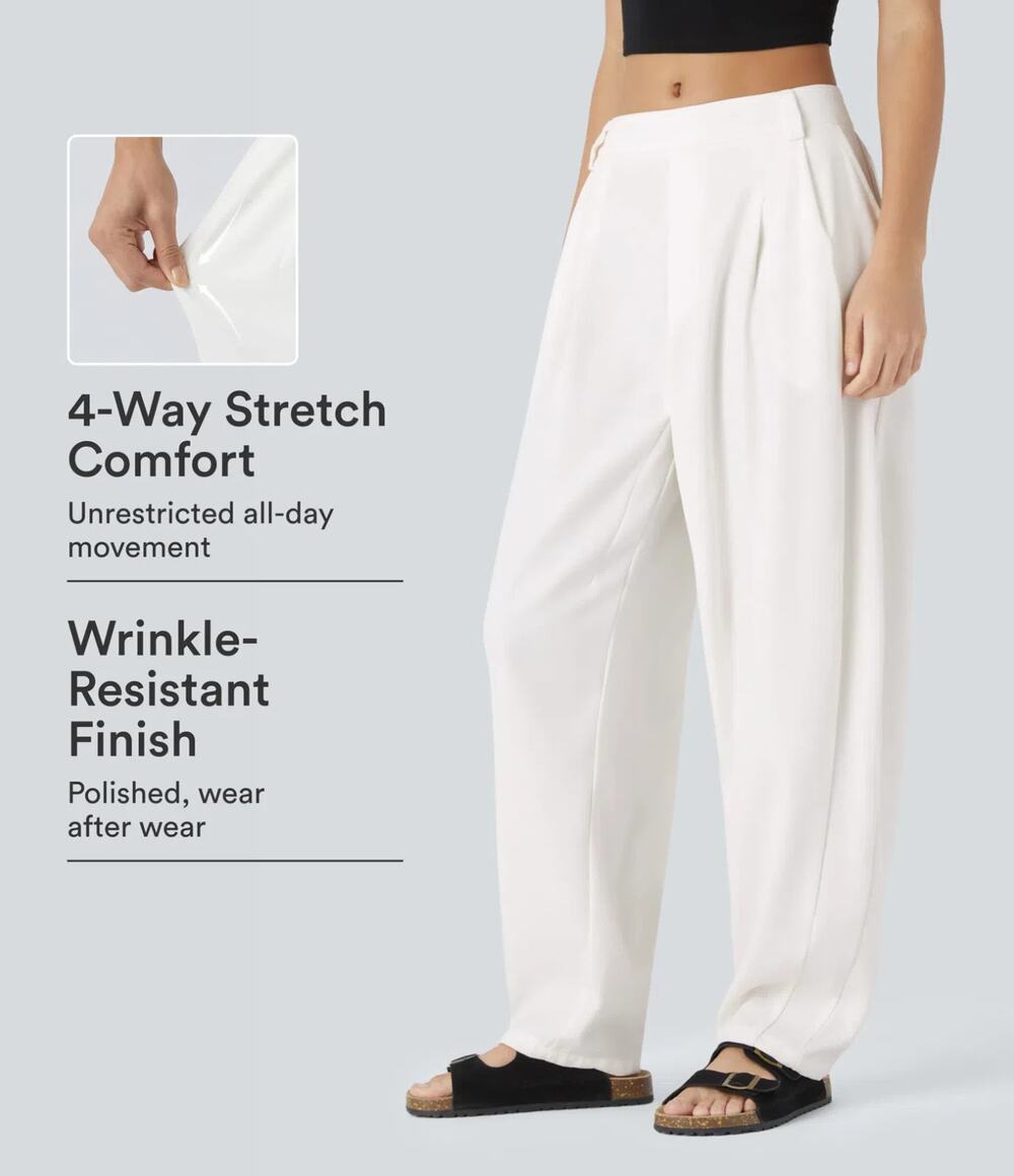 Halara barrel leg White Pleated Pants — small (tall) Comfortable 4-Way Stretch